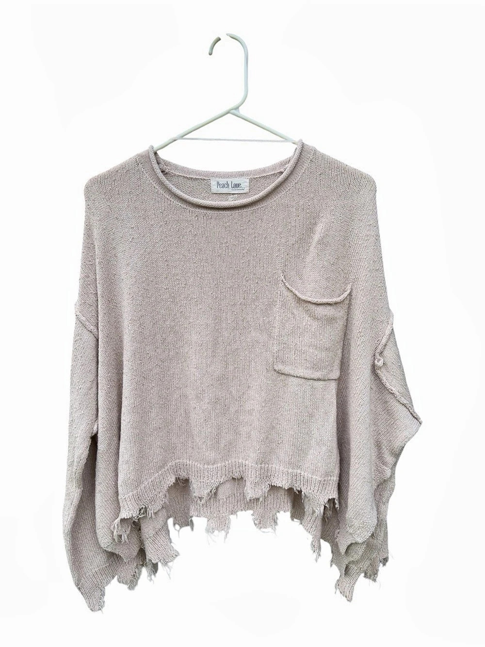Peach Love California Distressed Raw Hem Knit Sweater - Size Small